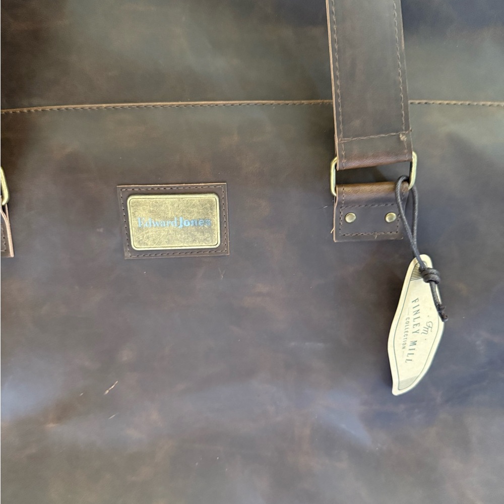 Brown faux Leather and canvas, Finley Mill, Edward Jones duffel, nwt.